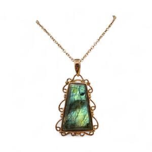 Large Labradorite Pendant Necklace Solid Copper Chain 20 inches Handmade